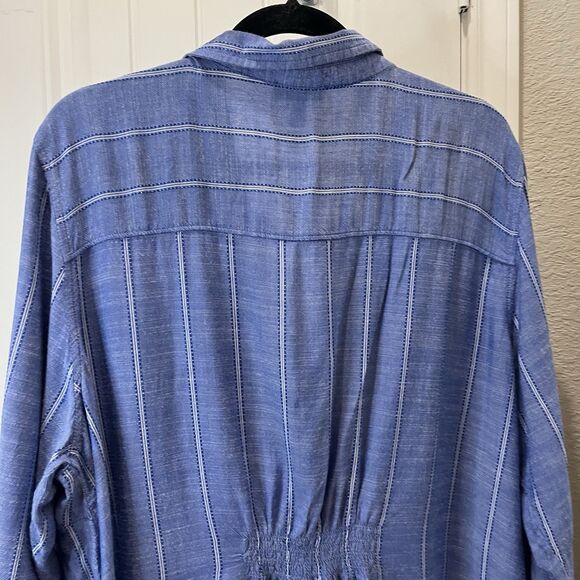 Jessica Simpson Blue Striped Button Up Long Sleeve Top Womens Size 2X Chambray - Picture 7 of 10